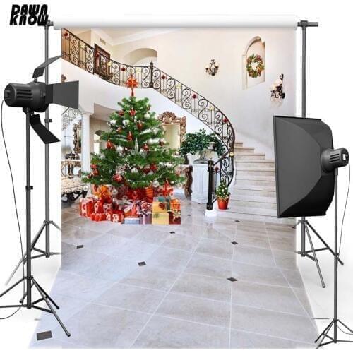 DAWNKNOW New Year Christmas Vinyl Photography Background Step For Children Polyester Backdrop For Family Photo Shoot 6382