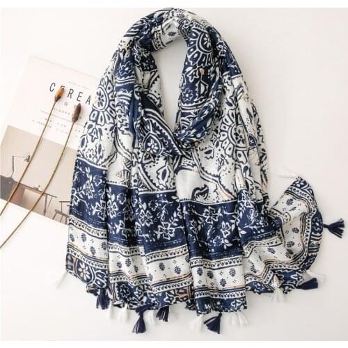 Enthic Style Designer Scarf For Women Vintage Printed Tassel Shawls and Wraps Soft Ladies Hijab Scarf 180x90cm