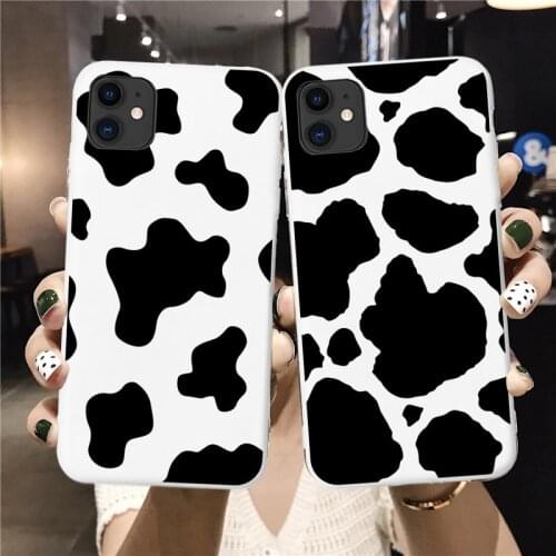 Soft Silcone For IPhone X XR XS Max SE2020 12 11 Pro 6S 7 8 Plus CellPhone Case Cover White Black Cow Symbol Pattern Print Coque