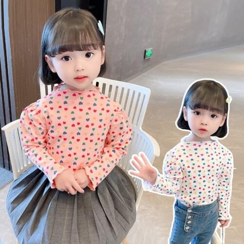 T-shirt For Girls Heart Pattern T-shirt For Girl Spring Autumn Child T-shirt Casual Style Childrens Clothes