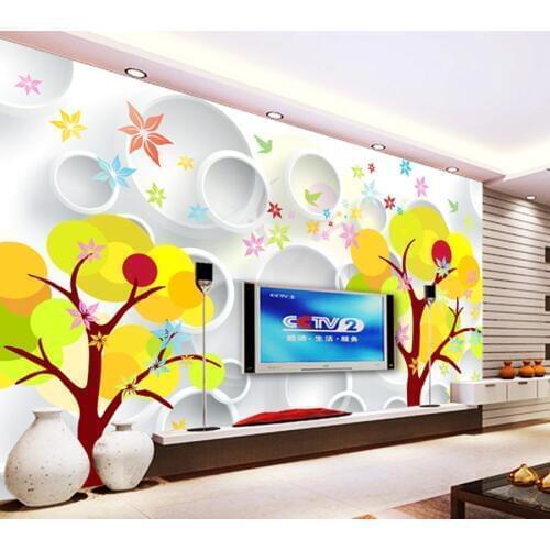 Customized children Wallcoverings,3D stereoscopic Circle and tree flowers mural for living room bedroom sofa TV background wall