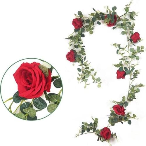 Artificial Rose Vine Decorative 6.40ft Hanging Flower Vine Fake Flower Garland Artificial Plants Decor For Wedding Party Events