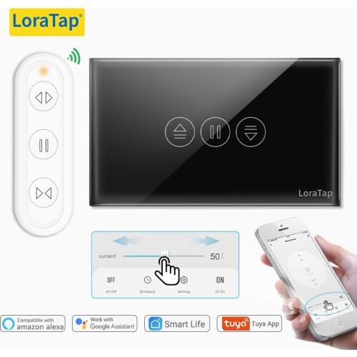 LoraTap Tuya Smart RF WiFi Curtain Switch for Electric Motor Blind Roller Shutter Google Home Alexa Echo Voice Control Black