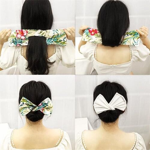 Retro Flower Print Deft Bun Summer Knotted Fashion Hair Bands Wire Headband Braider Former Maker DIY Hair Accessories for Girls