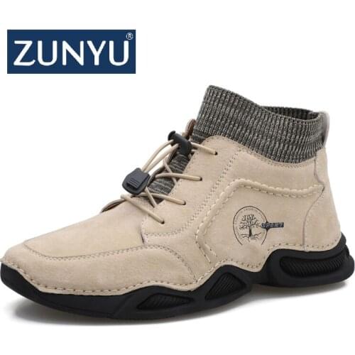 ZUNYU Winter Men Snow Boots High Quality Mens Boots Plush Warm Leather Boots Non-slip High Top Socks Men Shoes Ankle Boots