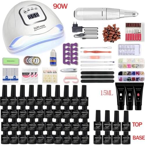 Nail Set 90W/54W UV LED Nail Lamp 35000/25000 RPM Nail Drill Machine With Acrylic Nail Gel Extension Nail Polish Set