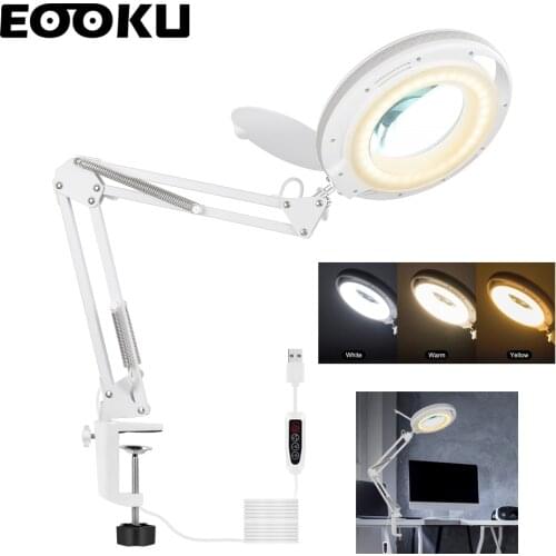 EOOKU 8W USB Table Lamp 5X Magnifier Desk Light 3-color Foldable Dust Cover Professional Reading Lighting/Beauty/Maintenance