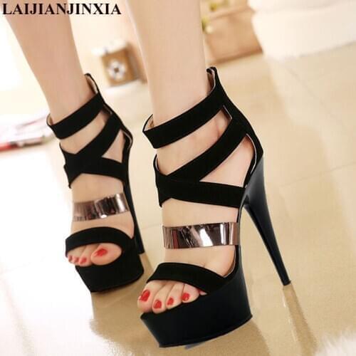 New in summer, the new sweet dew toe bag and sandals, the female 15cm thick bottom of the cross band fine heel Dance Shoes