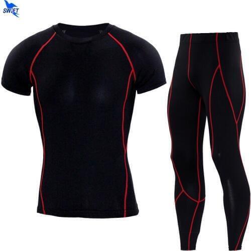 NEW Men Compression Sport Suit MMA Rashguard Short Sleeves T-Shirt+Pants Workout Fitness Bodybuilding Sets Running Tracksuit