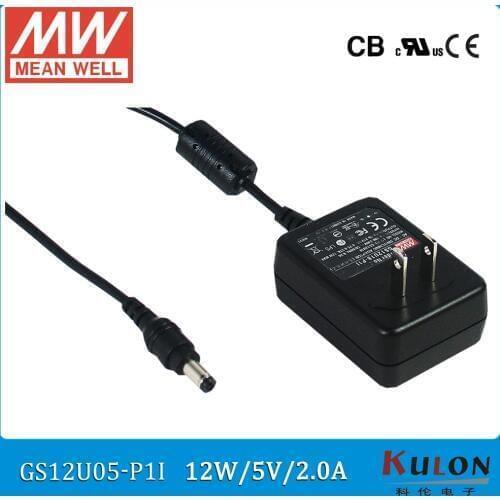 Original MEAN WELL GS12U05-P1I 10W 2A 5V industrial wall-mounted adaptor level V 2 pole USA plug