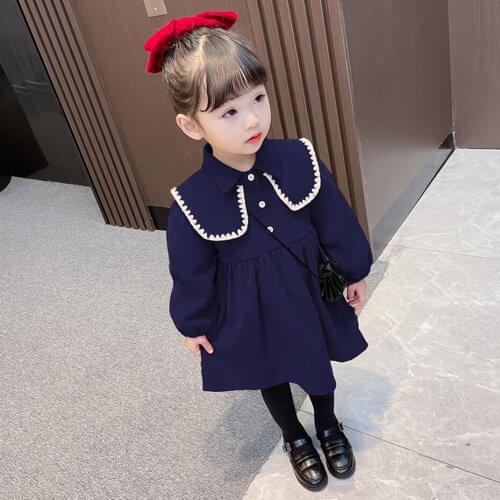 Girl Dresses Navy Collar Party Dress For Kids Girl Casual Style Kids Dress Spring Autumn Girl Costume