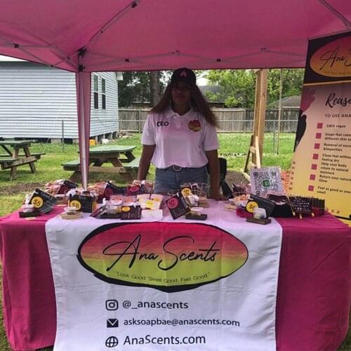 Custom Table Runner full color printed Logo with FB/IG links printed for Pop Up Shop, Craft Shows and Vendor Events, Trade Show