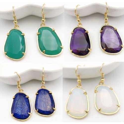 Gold Color Irregular angle Dangle Earring Yellow Pink White Hook Earrings Natural Stone Lapis Lazuli Women Jewellery Gift