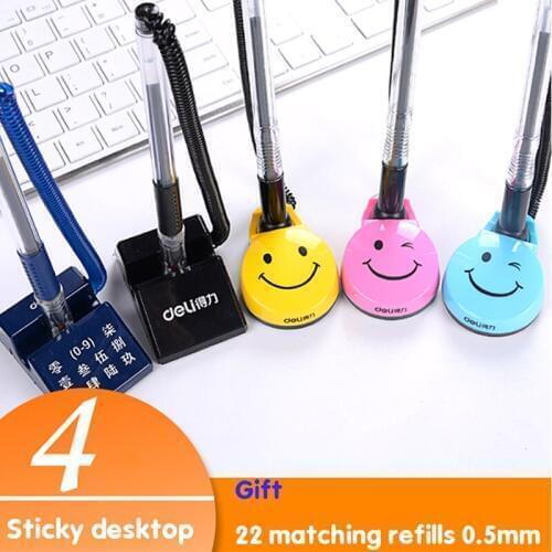 Smiley Business Signature Office Stationery Pen / Desktop Gel Pen With Sticky Base 0.5mm Super Fine Dot Black Ink Gel Pen Refill