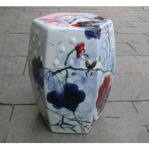 Jingdezhen Ceramic Porcelain Stool Hand-painted Kiln Into Lotus Hexagonal Stool Courtyard Toilet home decoration porcelain Stool