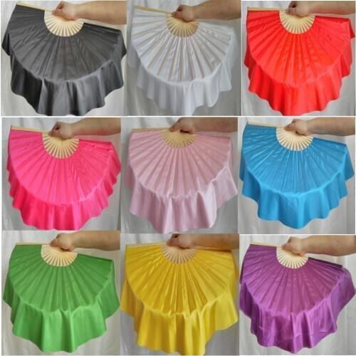 1pair/2pcs single color 100% Real Silk Bamboo Ribs Fan Veils nice Belly Dancing silk short Fans Stage Performance Props 9 color