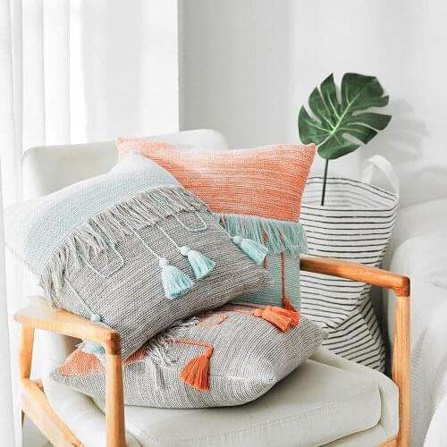 Knitted Pillowcase With Tassels Nordic Square Pillow Case Nursery Decorative Macrame Pillows Cover Bedroom Home Chair Decor