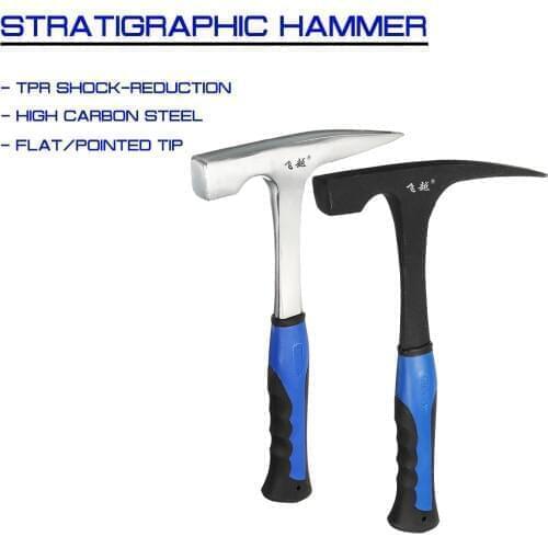 High Carbon Steel Geological Stratigraphic Hammer Rock Pick Geology Prospecting Tip Shock Reduction Flat/Pointed Hand Tools