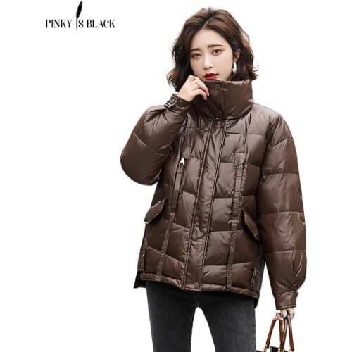 PinkyIsBlack Warm Short Cotton Padded Jacket Parkas 2021 New Stand Collar Autumn Winter Coats Women Long Sleeves Elegant Outwear