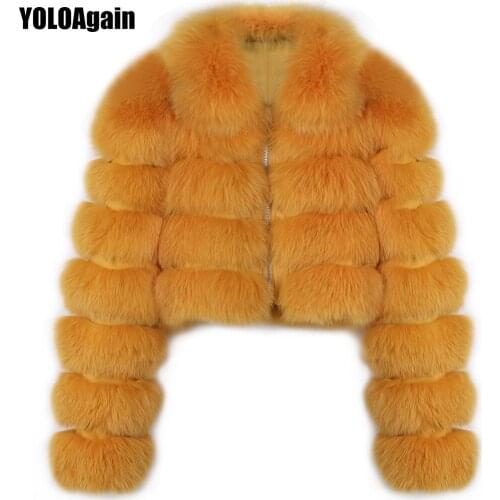 YOLOAgain quality women real fox fur jacket ladies turn down collar natural fox fur jacket short