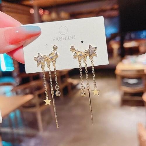 2021 New Trendy Zircon Star Tassel Drop Earrings for Women Wedding Party Jewelry Korean Style Long Earrings Gifts
