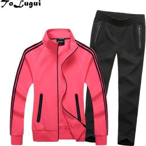 Women Sets 2020 Spring Autumn ladies High Quality Casual Sweatshirt+Pants Two Piece Set Women Sportwear Stripe Woman Suit