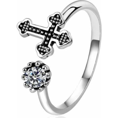Creative Irregular Cross Crystal Index Finger Ring Retro Silver Color Womens Ring Accessories Simplicity Open Jewelry Gift