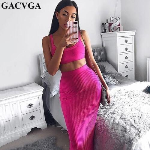 GACVGA Spaghetti Strap Bodycon Crop Autumn Dress Women Two Piece Winter Bandage Pencil Dress Casual Ladies Long Dress Vestidos