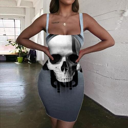 Giyu Brand Music Dress Women Skull Halter Sleeveless Hip Hop Vestido Sexy Womens Clothing Club Vintage Boho Femme