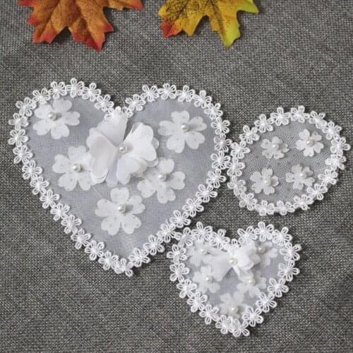 Zsbszc 2pcs fashion love shape oval 3D clothes patch with pearl children clothing DIY headwear Skirt decoration DA926