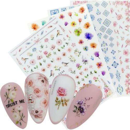 1 Sheet 2020 Spring New Arrivals Nail Sticker 3D Self Adhesive Decal Flower Leaf Cherry Blossoms Nail Decorations Tip Manicure