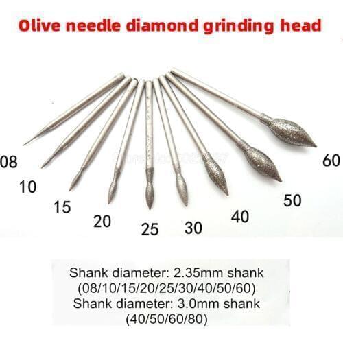 1Pcs Olive Shape Carving Diamond Grinding Head Jade Needle Olive Polishing Rods Tooth Machine Dedicated Pit Peeling Smoothing