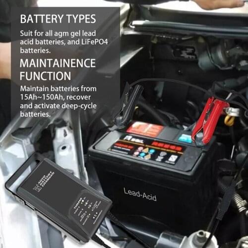 12V3.8ALead-Acid GEL AGM Lithium Iron Battery Motorcycle Car 9-Stage Charger Repair Battery Maintenance US Plug
