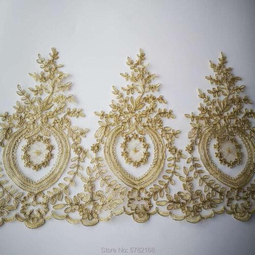 2Yards/ 30cm Hot Sale Light Gold Mesh Lace Trim Luxury Embroidery Light Gold Lace Fabric for Wedding Dresses