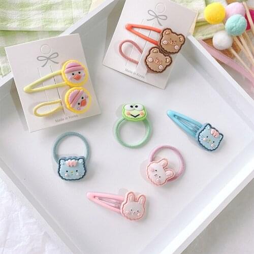 2PCS Bear Rabbit Princesses Hairpins Kids Cute Elastic Hair Bands Baby Headdress Children Hair Tie Girls Clip Accessories