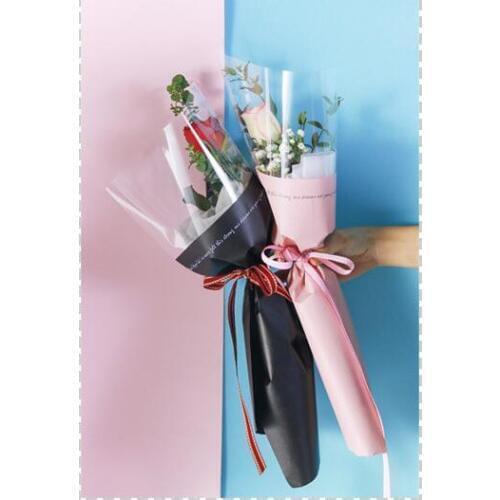 20pcs Transparency Wedding Rose Single Flower Bag Bouquet Wrapping Paper Plastic Opp Bag Floral Packaging Materials Accessory