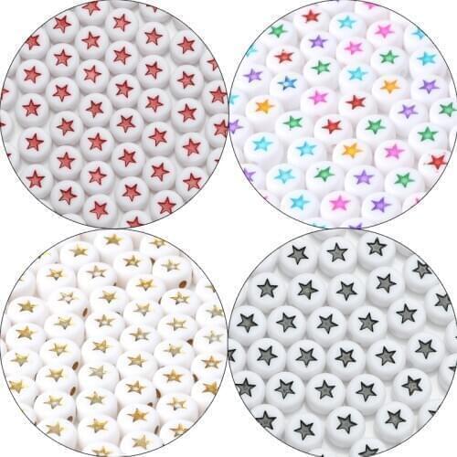 200/300/500pcs White Acrylic Beads Star Round Flat Loose Spacer Beads for Jewelry Making Handmade DIY Charm Bracelets
