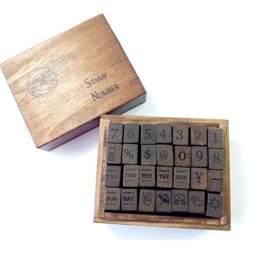 28Pcs Per pack Wooden Rubber Stamp Set Craft Stamps for Scrapbooking New Number Weather Week 8.3x6.7x5cm