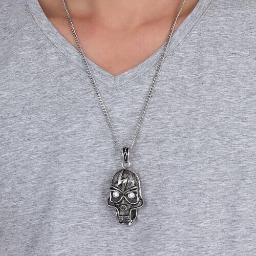 57mm Hot Fashion Stainless Steel Shiny Rhinestone chain necklace pendant Stainless steel Skeleton Pendant For Men Great Pendant