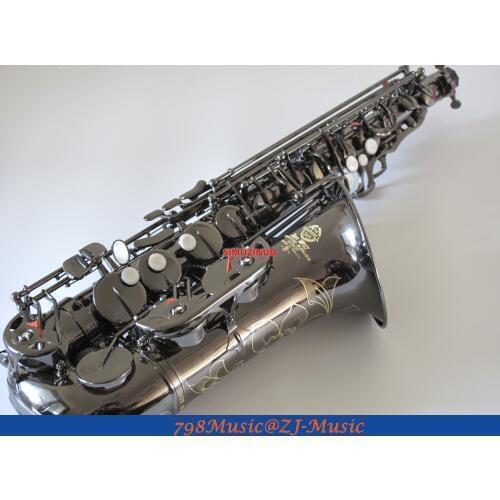 Black Nickel Eb Alto Saxophone High F# With-White Pearl Buttons