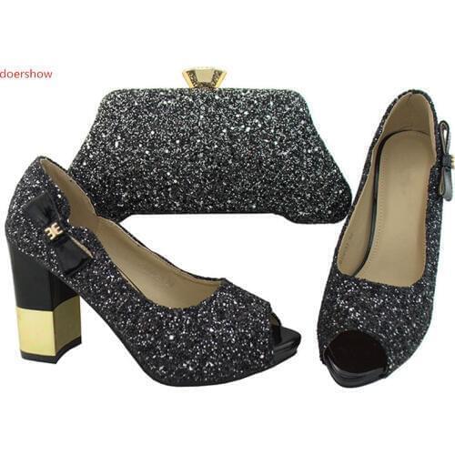 Doershow Latest style African Shoes And Matching Bags With Rhinestones!Good Quality Italian Shoes And Bags For Party WR1-2