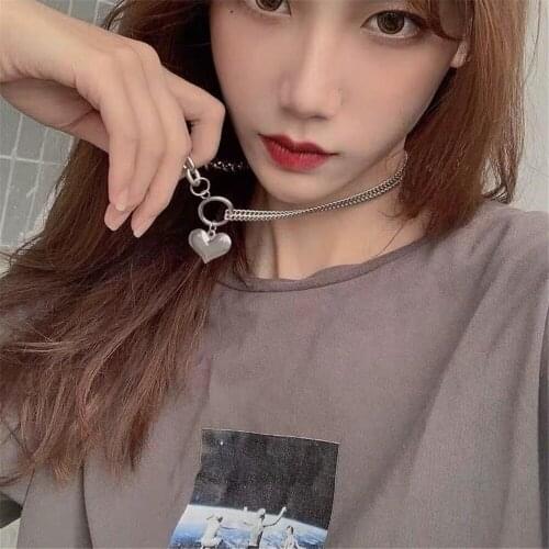 316L Stainless Steel Double Chain Love Heart Necklace Bungee Hip Hop Thick Chain Necklace No Fade