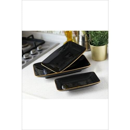 3 Piece Ceramic Serving Serving Plate Set - Black Gold Dining Plate Dessert Plate Nut Fruit Cake Tray Snack Kitchen Plate Wester