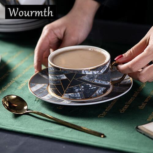 Nordic Coffee cup&saucer Set Creative Marble Design Teacups Bone china Drinking utensils Tea Restaurant Drink Cup Porcelain Gift