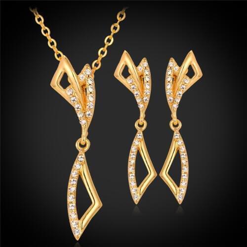 Kpop Necklace Earrings Set For Women Gold/Silver Color Austrian Rhinestone High Quality Fashion Jewelry Sets PE985