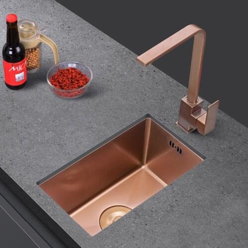 Rose Gold Undermount Kitchen Sink Nanometer Rose Gold 304 Stainless Steel Manual Sink Single Bar Counter Kitchen Sink