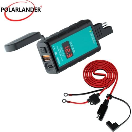 Square Single USB Fast Charge Voltmeter SAE Interface DC12-24V ZH-1422B3 IP66 Waterproof Dual USB 1.4m OT Terminal Cable