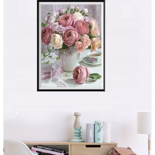 Pintura de diamante 5D paisajismo DIY flor rosa de color bordado de diamantes hecho a mano de punto de cruz kit de Navidad