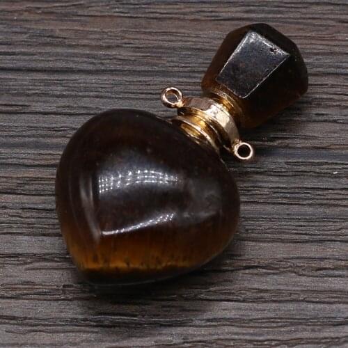 Natural Semi-precious Tiger Eye Stone Perfume Bottle Pendant Essential Oil Vial for Jewelry Making DIY Necklace Accessories