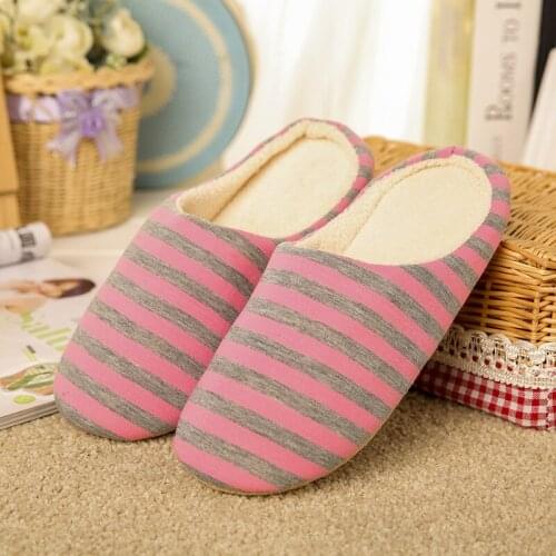 ZEEKSON Couple Cotton Drag New Style Striped Soft Bottom Home Half-pack with Cotton Shoes Home Interior Floor Non-slip Slippers